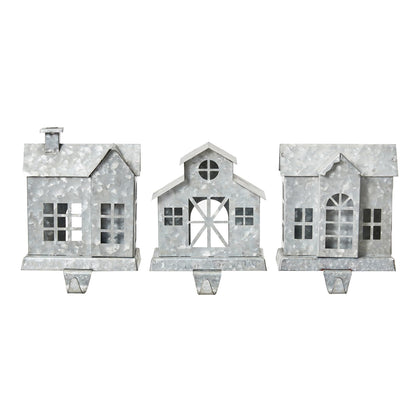 Glitzhome Galvanized Christmas Stocking Holder, Set of 3 Rustic Mantel Hooks for Fireplace, Heavy Duty Metal Sock Hangers with Country Farmhouse Design, Party Decorations for Holiday Home
