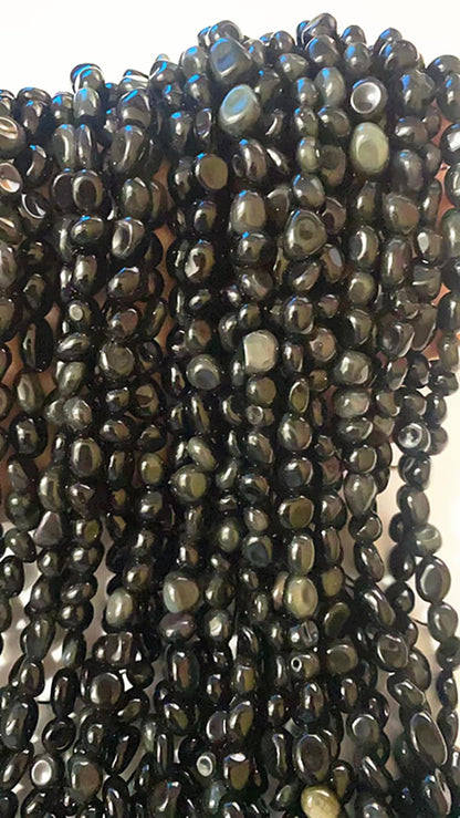 jodaying 6-8mm Natural Black Obsidian Nuggets Oval Free Tumbled Pebble Semi Precious Gemstone Loose Stone Beads Approx 15.5 inch for DIY Jewelry Making