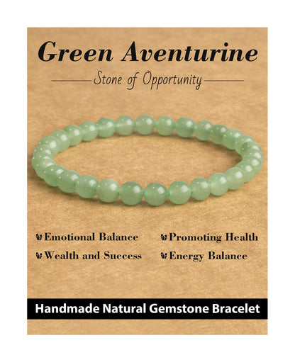 Landorilo Beaded Bracelet for Men Women, 6mm Natural Stone Green Aventurine Healing Crystal Stretch Bracelets, Ideal Christmas Birthday Jewelry Gifts with Energy Card，Replacement Beads Included