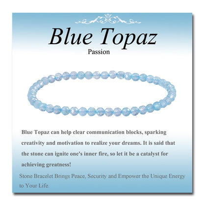 MASSIVE BEADS Natural Genuine Gemstone Beads Healing Crystal Chakra Reiki Jewelry Faceted Round Beads Bracelets (Blue Topaz, 3mm)