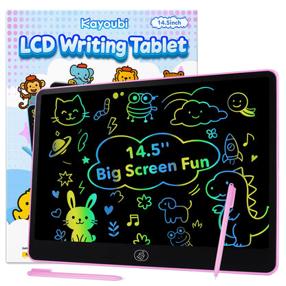 Kayoubi LCD Writing Tablet for Kids, 14.5 Inch Jumbo Screen with Double Pen, No-Mess Reusable Colorful Doodle Board Toys, Gifts for 3 4 5 6 7 8 Year Old Boys & Girls (Pink)