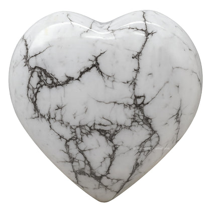 Howlite Crystal Heart Palm Stone - Pocket Massage Worry Stone for Natural Body Chakra Balancing, Reiki Healing and Crystal Grid