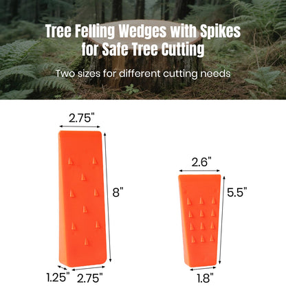 6 Pack Tree Felling Wedges with Spikes for Safe Tree Cutting – 3 Each of 8” and 5.5” Wedges with Storage Bag; 6 Felling Dogs to Guide Trees Stabilize and Safely to Ground for Loggers and Fallers