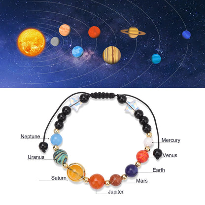 Risyfjew Solar System Eight Planets Guardian Star Bracelet Cosmic Jewelry with Natural Chakra Stones Adjustable Stretch Crystal Bracelet for Men Women Gift for Space Lovers