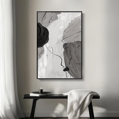 Framed Black and White Abstract Canvas Wall Art, Large Modern Art Prints Paintings Artwork for Walls, Minimalist Gray Pictures for Living Room Bedroom Dining Room Office Bathroom Wall Decor 24x36 In