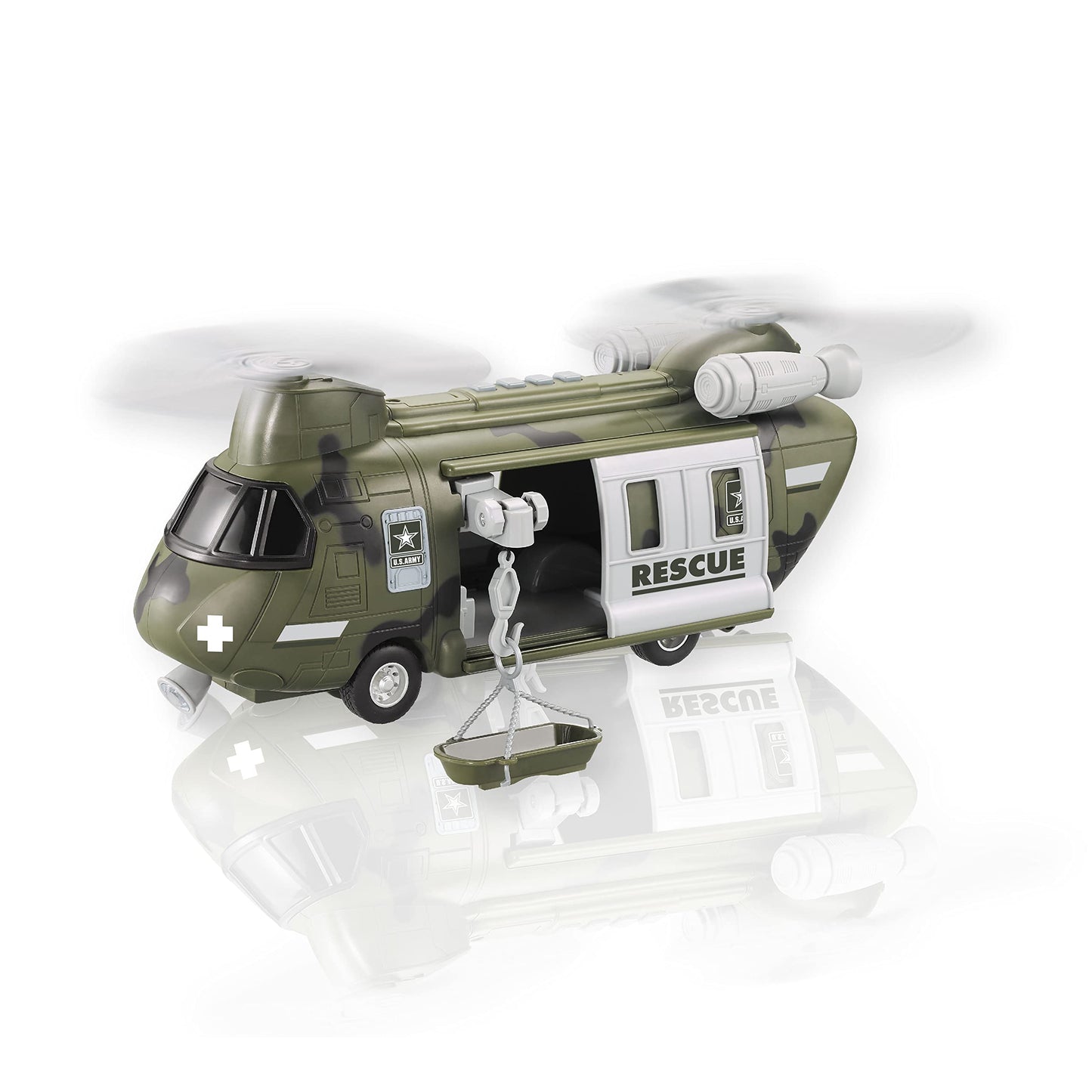 Lollipop United States Army Helicopter Toy, Military Rescue Copter w/Lights, Sound & Accessories, Soldier Transport Aircraft Model, 3+