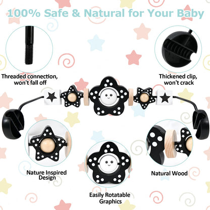 Welgep Wooden Baby Bouncer Toy Bar Attachment, Sensory Toy for Newborn to Toddler Boys Girls, Easy Install & Remove, Baby Bjorn Compatible (Black)