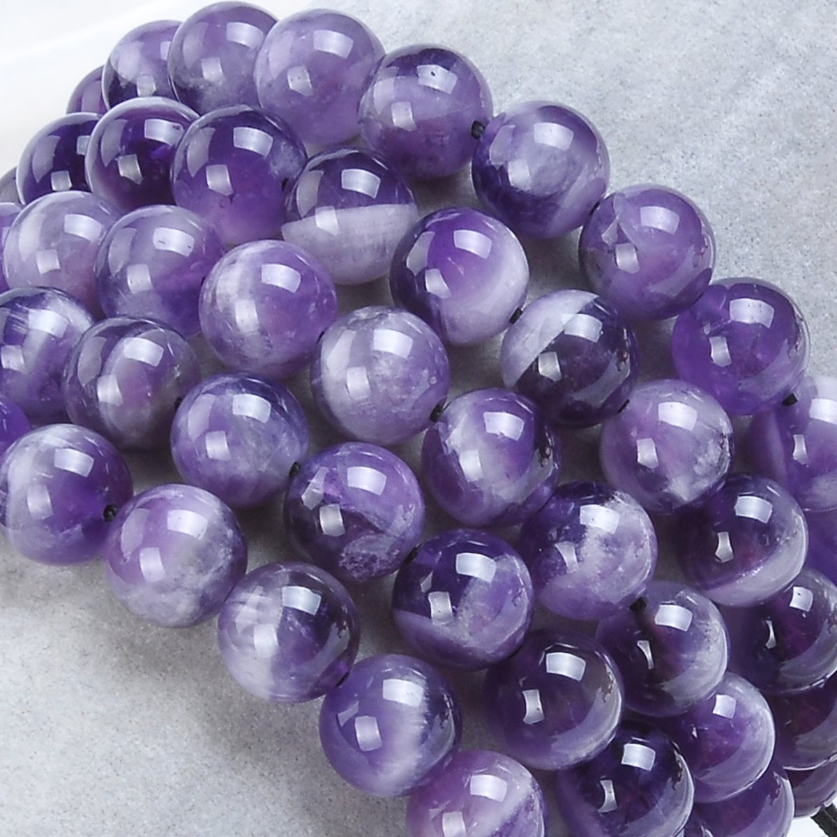 MASSIVE BEADS Natural Healing Power Gemstone Crystal Beads Unisex Adjustable Macrame Bracelets (Dream Amethyst, 8mm)
