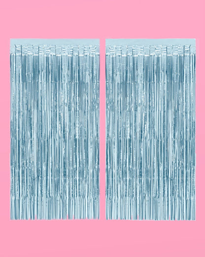 xo, Fetti Party Decorations Matte Blue Fringe Foil Curtain - Set of 2 | Bachelorette Bridal Shower Backdrop, Wedding, Birthday Photo Booth
