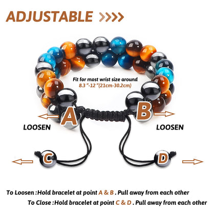 MIDON Tiger Eye Bracelet, Triple Protection Bracelet for Men Women, Handmade Tiger Eye Beads Hematite and Black Obsidian Jewelry Natural Stone Healing Energy Crystal Bracelets