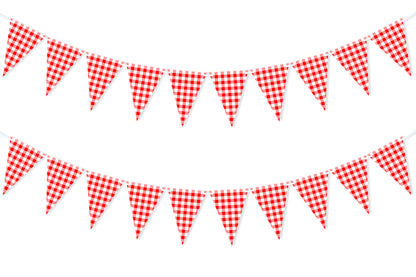 VILIFEVER 2 Pieces Red and White Checkered Banner, Double Sided Red Gingham Pennant Banner for BBQ Picnic Theme Baby Shower Birthday Party Decorations Supplies
