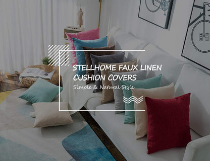 Stellhome Linen Throw Pillow Covers Square Solid Farmhouse Burlap Cushion Covers for Bed Couch Sofa Bench, 16 x 16 inch (40 cm), Natural Linen, Set of 2