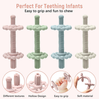 4 Pack Teething Toys for Babies 0-3 3-6 Months – Anti-Choking Design,Teething Relief for Infant Straws Sticks 6-24 Months, Baby Toddlers Silicone teether Tubes