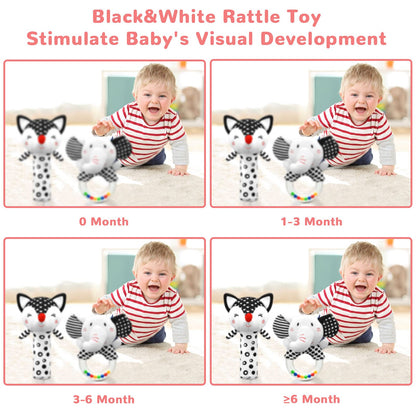 Baby Rattles 0-6 Months Newborn Toys Infant Toys 0-6 Months Rattles for Babies 0-6 Months Baby Toys 0-6 Months, Black and White High Contrast Baby Toys for Newborn 0 3 6 9 12 Months Girls Boys