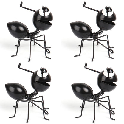 Cruis Cuka Metal Yard Art Garden Decor Cute Ant Outdoor Fence Decorations Lawn Ornaments - Set of 4 Black