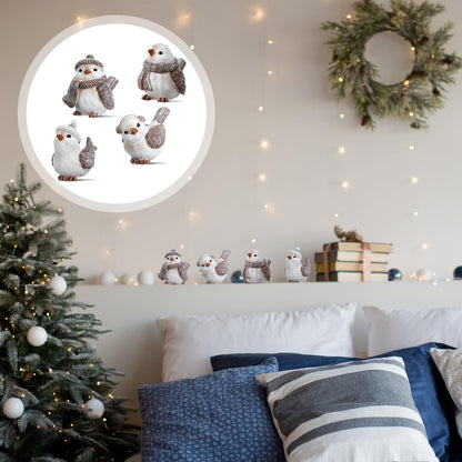 Cinnvoice 4 Pcs Wintry Resin Figurines Winter Christmas Bird Tabletop Figurine Decorations for Xmas Holiday Home Decor and Gifts (Cute)