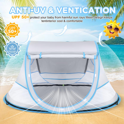 Baby Beach Tent, Pop Up Beach Tent Sun Shade for Beach, UPF 50+ UV Protection Sun Shelters for Infants with Carry Bag for Outdoor Travel, Camping(Gray)