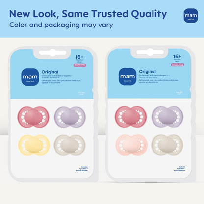 MAM Original Matte Baby Pacifiers 16+ Months, Binky for Newborn Babies, BPA-Free Skin Soft Silicone Nipple, Easy to Clean, Developed with Medical Experts, 4 Count, Made in Europe