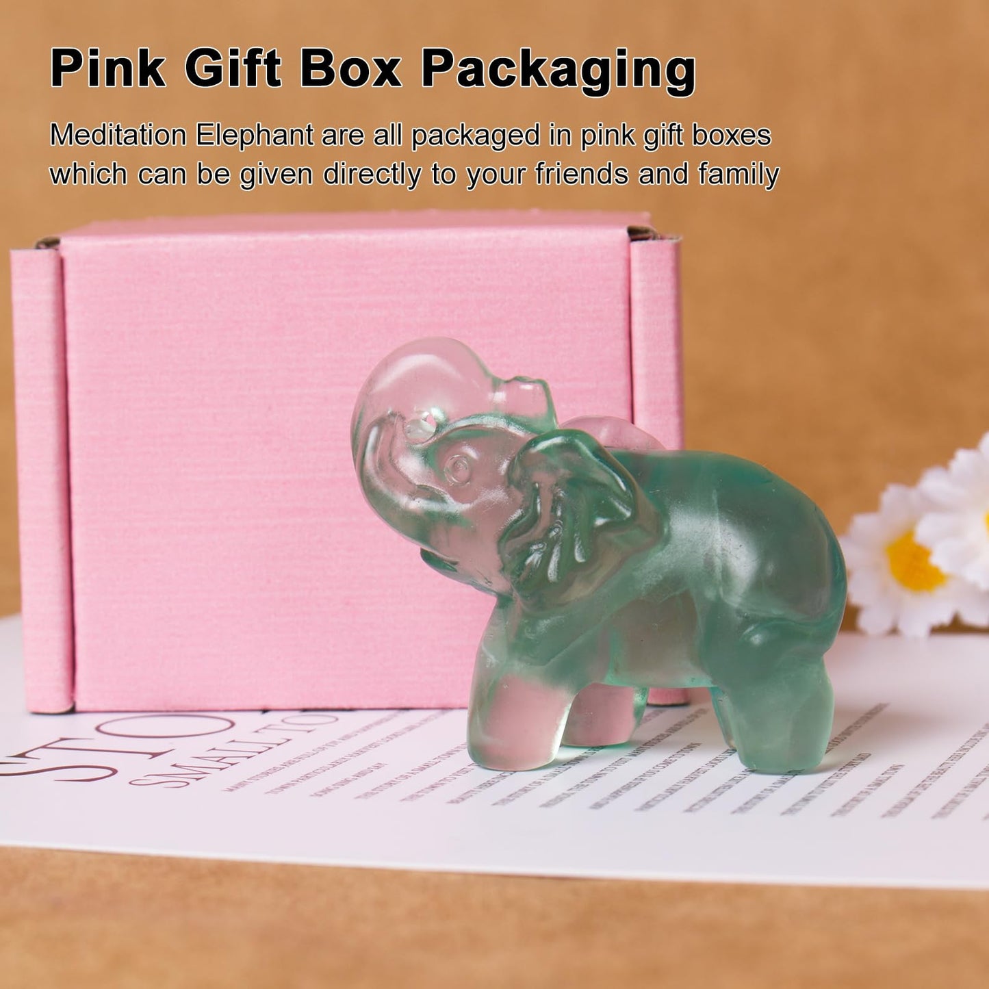 Hguxmcu 2 Inch Fluorite Crystal Elephant Sculpture Handcrafted Healing Stone Animal Figurine Spiritual Home Decor Lucky Charm Gift for Wealth Success Positive Energy and Meditation Lovers