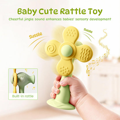 Windmill Baby Teething Toys, 2-in-1 Silicone Teether & Montessori Sensory Rattle Toy, BPA-Free Food Grade Baby Teether, 6-12 12-18 Toddler Boy Girl Essentials for Teething Relief, Green