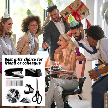 OfficeMate Stapler & Tape Dispenser Set - Black Desk Accessory Kit, Gift for Students, Women, Coworkers, Boss Lady, Office Clerks