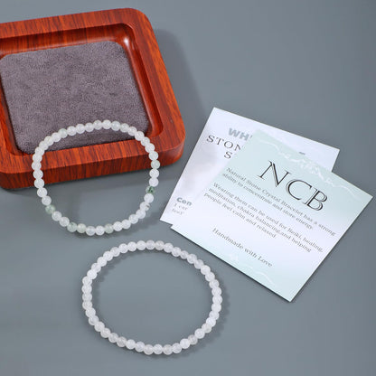 NCB 2-Piece 4mm Natural Crystal Gemstone Stretch Bracelets – ﻿Tianshan Jade, White Jade Handmade Reiki Energy Healing Jewelry for Meditation,Yoga, Unisex