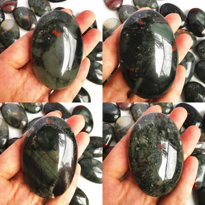 Loveliome Natural Africa Bloodstone Oval Polished Worry Stones, Healing Crystal Indoor Fountain Stones Massage Energy Anxiety Relief Items