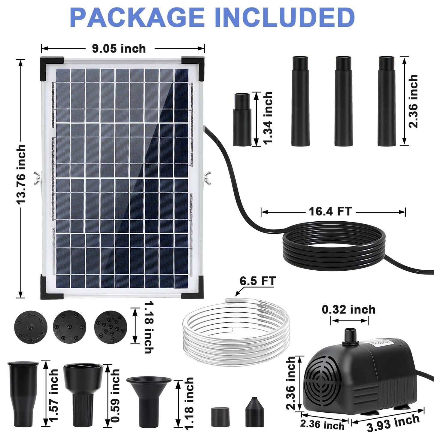 Solar Water Fountain Solar Powered Water Fountain 264GHP Solar Fountain Pump 12W 17V Solar Water Pump for Birdbath,Pond,Fish Tank,Waterfall,Garden Water Feature