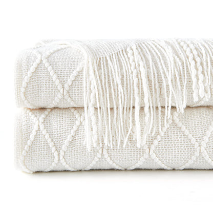 inhand Knitted Throw Blankets for Couch and Bed, Soft Cozy Knit Blanket with Tassel, Off White Lightweight Decorative Blankets and Throws, Farmhouse Warm Woven Blanket for Men and Women, 60"x80"