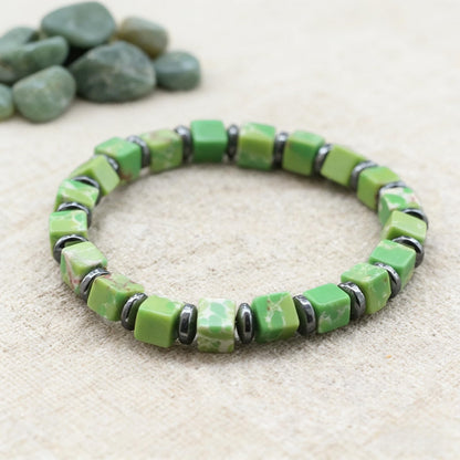 MQCEHTI Nature Stone Bracelet for Women, Boho Beaded Chakra Turquoise Jasper Handmade Stretch Healing Western Jewelry (Light Green)