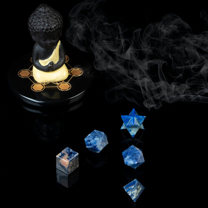 Crocon Sodalite 5Pcs Platonic Solids Crystal Geometry Set, Platonic Solids Sacred Geometric Stones for Meditation Reiki Balancing Healing Chakra Stone Cleansing Spiritual Good Luck (1520 mm)