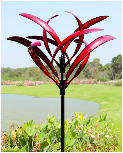 Cyan Oasis 82 inch Wind Spinners Outdoor - Extra Large Metal Wind Sculptures & Spinner with Stake, Big Clearance Windmills for the Yard and Garden, Tall Yard Art Decor-Burgundy Red