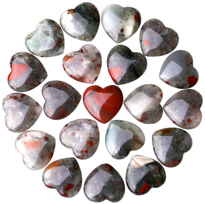 QINJIEJIE 10PCS African Bloodstone Heart Crystals Thick Stones Love Shaped Gemstones Pocket Palm Crystal Bulk Polished Thumb Gem Set Wholesale Worry Stones Spiritual Reiki Energy Gift for Women Men