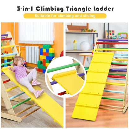 Costzon Foldable Climbing Toys for Toddlers, 3 in 1 Montessori Wooden Triangle Climber for Sliding & Climbing, Kids Indoor Climbers & Gym Play Structures for Boys Girls Gift Present