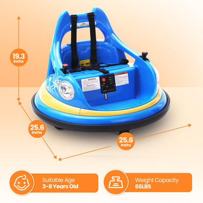 12V Electric Ride On Bumper Car for Toddler & Kids Ages 1.5-6 Years with Remote Control, 2PCS DIY Stickers, 360 Degree Spin, Lights, Sounds, Blue