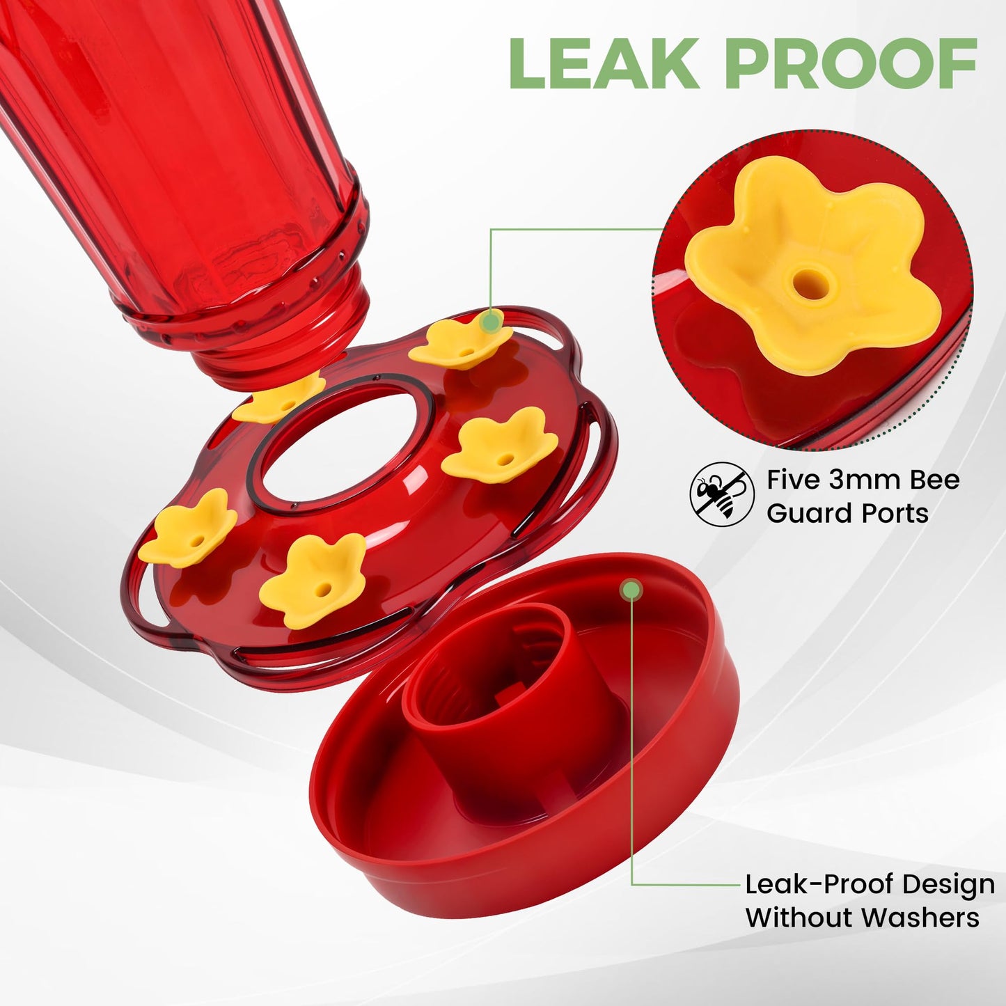 Zamelane Glass Hummingbird feeders for Outdoors 2pack-14Ounces，5 Feeding Ports Hummingbird Feeder,Wide Mouth for Easy Filling/Cleaning，Hanging for Garden Backyard Decor, Includes Ant Moat (Red，2Pack)