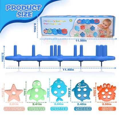 Baby Bath Toys, Premium Silicone Mold Free Ocean Animal Shape Sorting & Stacking Toddlers Bath Toys, No Hole Bathtub Floating Toys Gift for Boys Girls, Early Learning Sensory Water Toys, Bathtime Fun