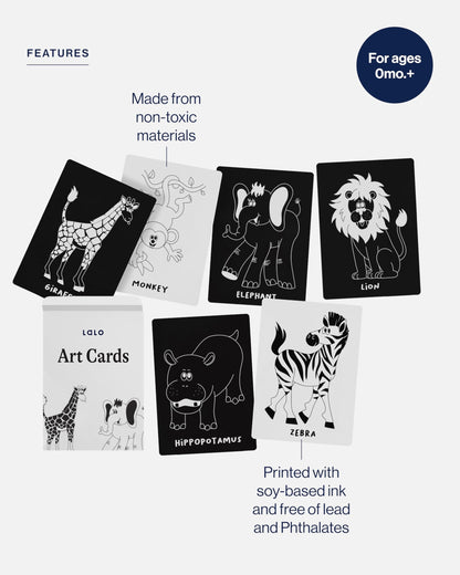 Lalo Art Cards - Set of 6 High Contrast Baby Cards for Infants - Printed with Soy-Based Ink, Lead & Phthalate-Free - Newborn Brain Development Toys - Safari Animals