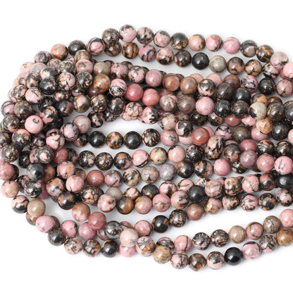CHEAVIAN 45PCS 8mm Natural Black Line Rhodochrosite Gemstone Smooth Round Loose Beads for Jewelry Making 1 Strand 15"