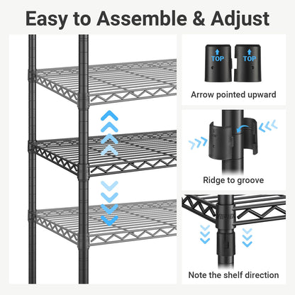 VIPEK V7 Garment Rack for Hanging Clothes Heavy Duty Clothes Rack with Shelves, Portable Closet Racks Metal Clothing Racks 5 Tiers Freestanding Closet Wardrobe System, Max Load 670lbs, Black