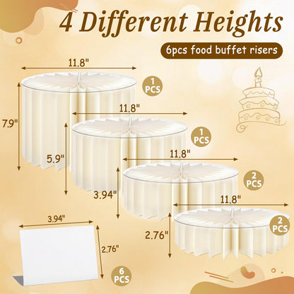 Youjoitim 6Pcs Buffet Risers, Food Risers for Table, Foldable Cake Display Stands, Tall Cardboard Cupcakes Stand for Show Catering Desserts Jewelry Wedding Birthday Party Decoration (White)