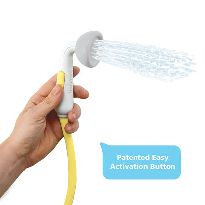 Yookidoo Baby Bath Shower Head - Elephant Water Pump and Trunk Spout Sprayer and Rinser-Control Water Flow from 2 Knobs Baby Bath Time Essentials for Newborn Babies in Tub Or Sink (Yellow)