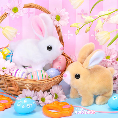 CatchCute Easter Plush Bunny Toys for Kids,Interactive Bunny with Sounds,Can Walk,Wag Tail and Twitch Nose with Remote Control Leash,Easter Eggs with Pull Back Cars,Easter Birthday Gift for Toddlers