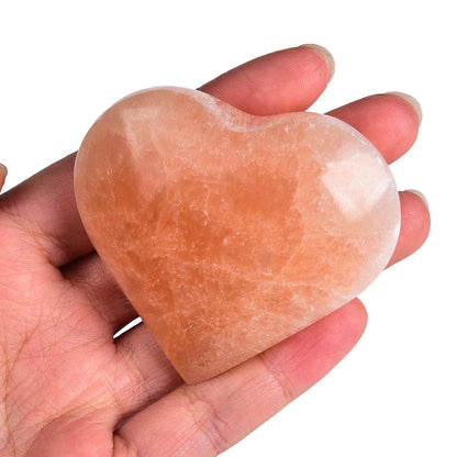 JIC Gem 2 Inch(60mm) Orange Selenite Crystal Stone Heart Palm Worry Stone Healing Crystals Gemstone with Free Display Holder and Gift Box Home Decoration