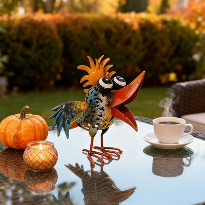 Art Deco Metal Rooster Garden Statue, Weatherproof Outdoor Indoor Decor - Painted Metal Sculpture with Hollow Design, Unique Gift for Housewarming Mother's Day Garden Enthusiasts Yard Housewarming