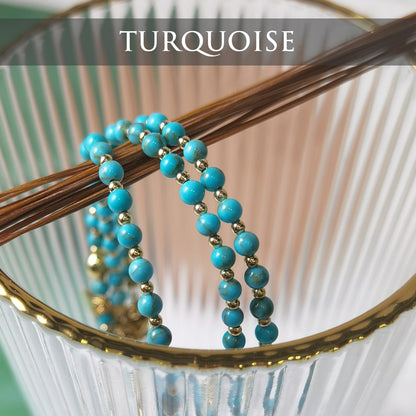 Morchic 3mm Blue Turquoise Natural Gemstone Beaded Bracelet for Women, Dainty Tiny Charm Jewelry, Adjustable 7.1-8.6", Ideal Birthday Holiday Gift