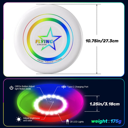 Dilabnba LED Flying Disc Toy for Lawn Game Beach Sand Backyard Outdoor Playing, Glow in The Dark Flying Ring Toass and Catch Camping Toy for Kids Adults Teen, Rechargeable, 175g