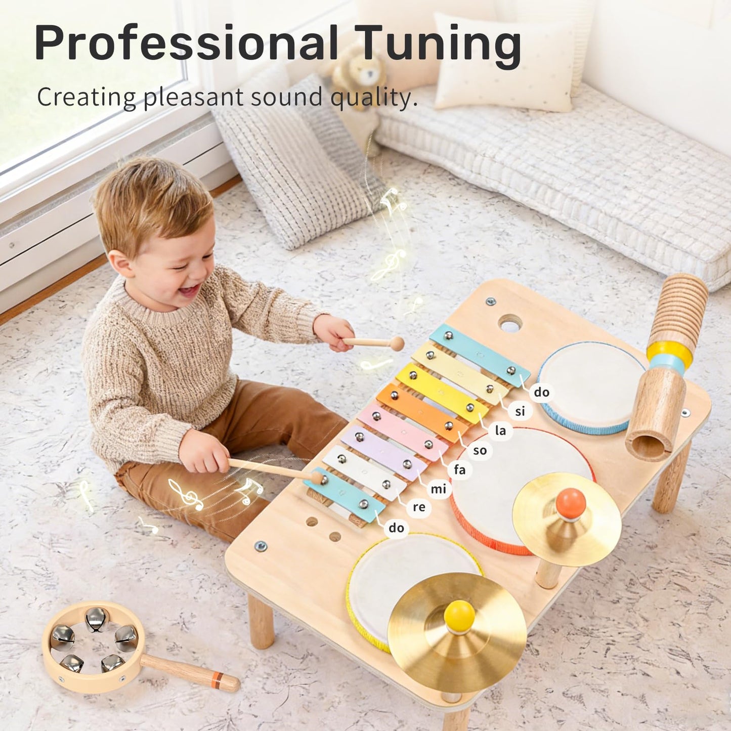 WINGYZ Kids Drum Set – 9-in-1 Montessori Toys for 1-3 Year Old & Wooden Musical Instruments for Toddlers, Baby Musical Toys with Drums, Xylophone, Helps Hand-Eye Coordination, Gift for 1-3 Boys Girls