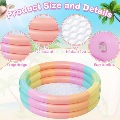VioraWhite 4 Pack Inflatable Kiddie Pool for Toddlers 34"x10" Pastel Blow up Kids Swimming Pool Small 3 Rings Round Baby Pools for Indoor Outdoor Water Game Play Center