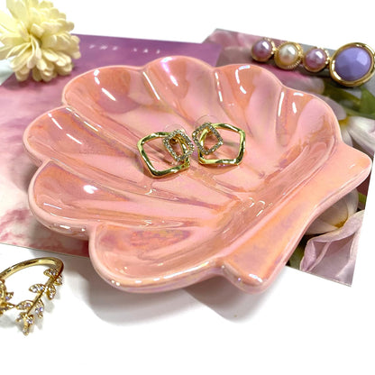 TIGERMILLION Sea Shell Jewelry Dish, Ceramic Seashell Jewelry Holder, Cute Organizer Plate Vanity Decorations Accessories for Home Bathroom Decor Birthday Mother's Day Christmas Gift for Women
